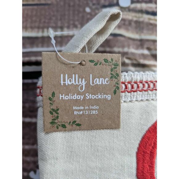 NEW Letter "C" Embroidered Beige Burlap Shimmer Christmas Stocking 20" Holiday - Picture 8 of 10